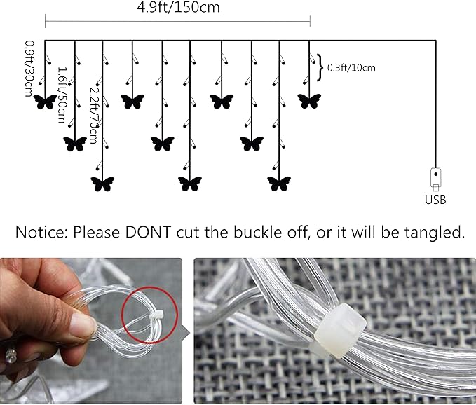 Decorman Butterfly Curtain Lights, 4.9ft 48 LED USB Window Fairy Lights 10 Butterflies 8 Modes Firefly Twinkle String Lights for Room Bedroom Wall Ceiling Party Wedding Christmas (Pink)