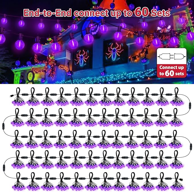 LAMPHOME LED Outdoor String Light, 26Feet Patio Lights with 12+1 Edison Shatterproof Bulbs(1Spare), UL Waterproof Outside Lights connectable Dimmable for Backyard Porch Decor,Purple