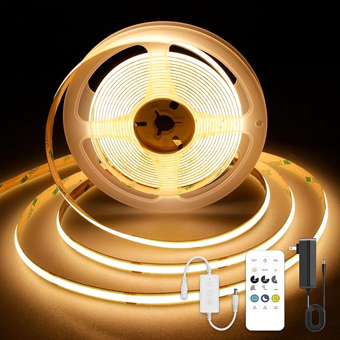 AUZIWECOB LED Strip Lights 9.84ft, Warm White 2700K LED Light Strip, DC24V Tape Light, CRI93+, Bluetooth App Control, Dimmable LED Strips for Bedroom,Cabinet,Living Room.