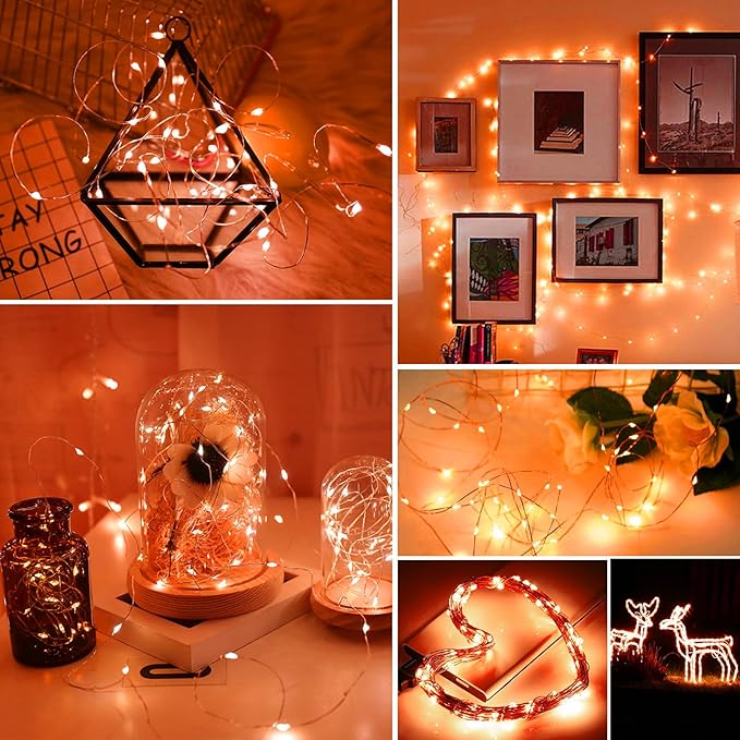 ZGWJ Fairy Lights Battery Operated, 100 Pack Twinkle String Lights 20 LED 7FT 3 Lighting Modes for Bedroom Decor, Easter, Halloween, Christmas, Party Indoor and Outdoor Decoration (Orange, 100PCS)