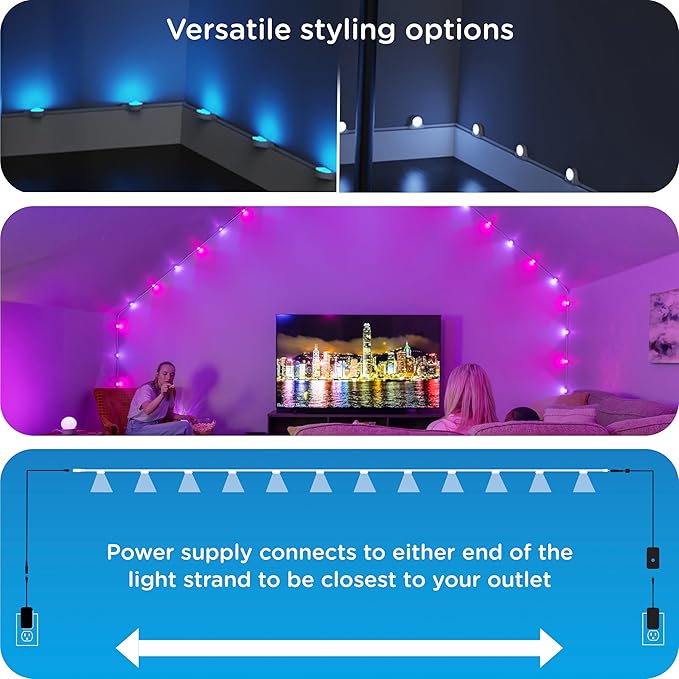 Enbrighten Vibe Smart LED Indoor Downlights Color Changing Accent Lights, Compatible with Alexa & Google Home, Music Sync, 12ft with 12 Lights, White (85832)