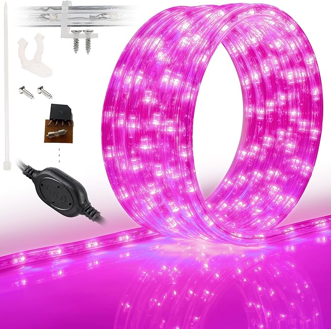 WYZworks 288LEDs, 25ft LED Outside Rope Lights, Waterproof Permanent Outdoor ETL Certified Connectable Clear Tube, Christmas Palm Tree Holiday Decorative Landscape Patio Accent Lighting - Pink