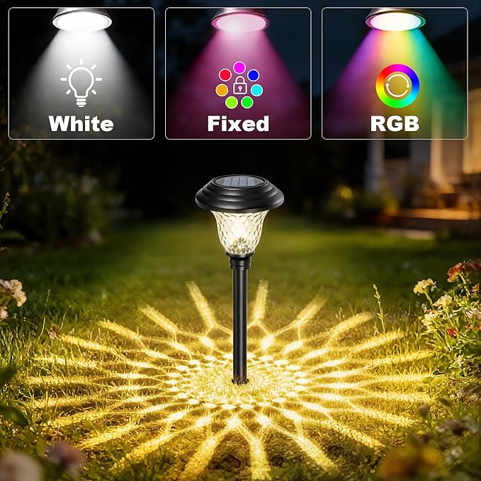 BEAU JARDIN 8 Pack Solar Pathway Lights Outdoor Solar Powered Light Waterproof Glass High Lumen for Garden Landscape Path Yard Walkway Patio Driveway Outside White Color Changing Black