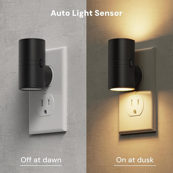 L LOHAS LED Night Light, Night Lights Plug into Wall, Light Sensor, 2 Level Brightness, Soft White 3000K, Mini Rotating Nightlight Plug in Wall for Adult Kids Hallway Bedroom Bathroom Stairway, 4 Pack