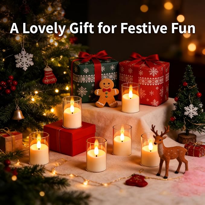 Rechargeable Flameless Candles with Timer Remote, 1.7"x2.6" Clear Acrylic LED Tea Lights Candles，Small Votive Electric LED Candles for Home Aniversary Wedding Holiday Decor(6 Pack)