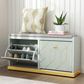 HLR Shoe Bench with Storage, Modern Entryway Bench with 2 Flip Drawer & Padded Cushion Seat, Shoes Storage Bench for Hallway, Closet, Living Room, Green Shoe Storage Cabinet with Bench