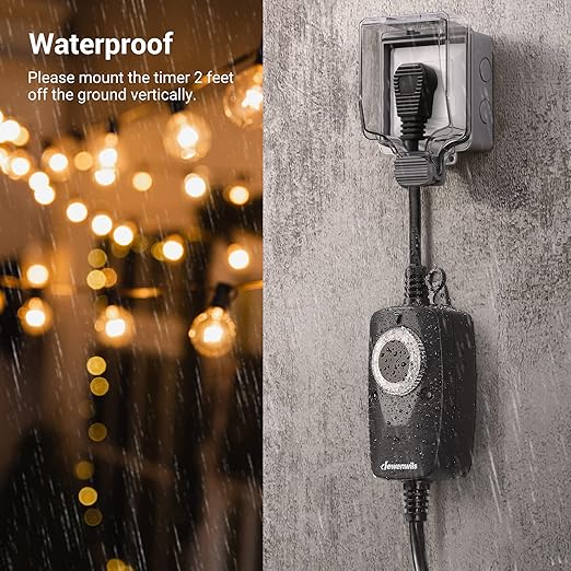 DEWENWILS Light Timer Outdoor Weatherproof with 2 FT Extension Cord, Photocell Timer Switch with 3 Grounded Outlets for Landscape Light, String Lights, UL Listed