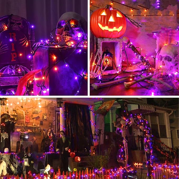 ITICdecor 33ft 100 LED Halloween Lights, Purple & Orange Halloween String Lights Waterproof Battery Operated, 8 Modes Decorative Lights for Indoor Outdoor Party Garden