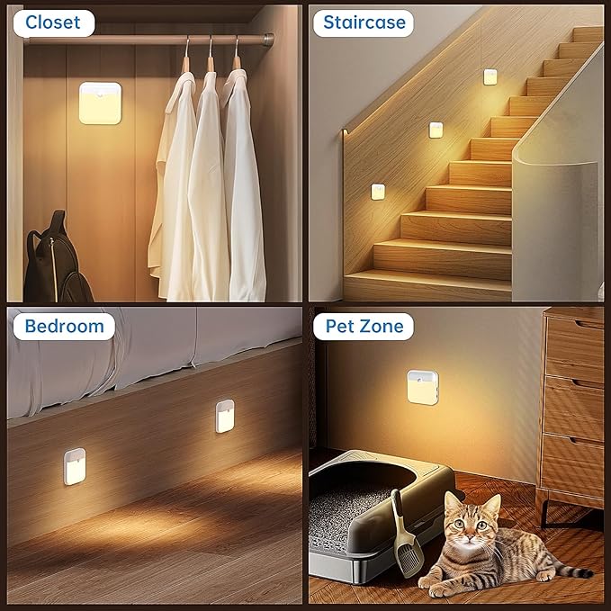 Night Light for Kids,LED Rechargeable,Cabinet Lights Closet Lights,Indoor Motion Sensor Night Lights,Magnetic Hallway Light for Baby Bedroom Kitchen Stairs 6 Pack (Warm and White Light)