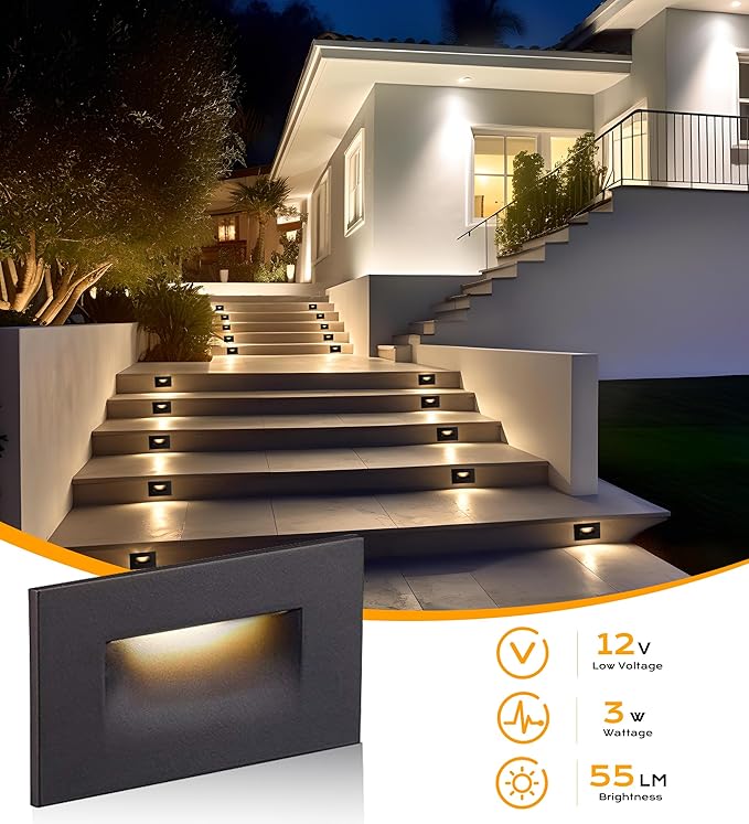 CLOUDY BAY 12V Low Voltage 3 Color Indoor and Outdoor LED Step Light,3000K/4000K/5000K,Stair Light,Oil Rubbed Bronze,3 Pack, Wet Location(Low Voltage Transformer is Required)