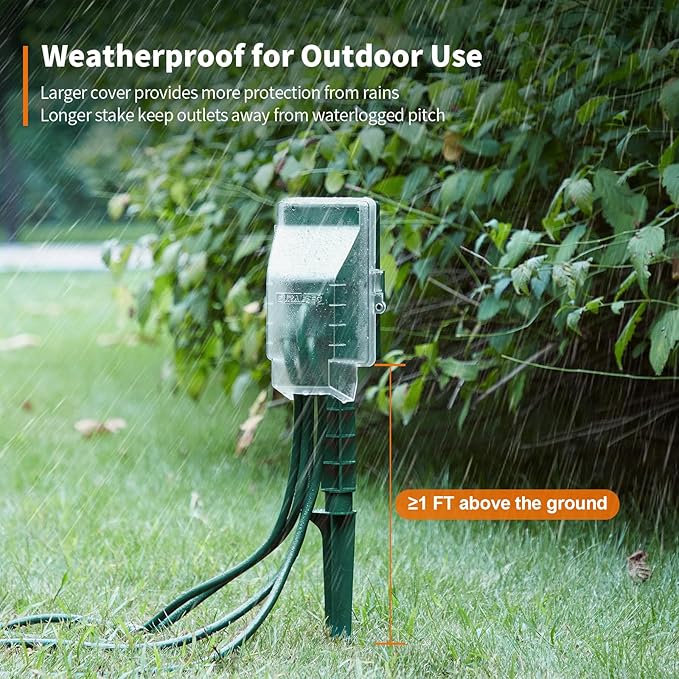 SURAIELEC Outdoor Power Stake, Dusk to Dawn Light Timer, 6 Electrical Outlet Power Strip Waterproof, 6 ft Extension Cord for Patio Lights, Sprinkler, Garden, Christmas Decorations, Outdoor Light