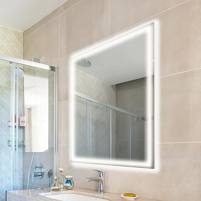 JONATHAN Y MIR100A-3240 Pax 32 in. W x 40 in. H Large Rectangular Frameless Antifog Front/Back-Lit Wall Bathroom Vanity Mirror with Smart Touch