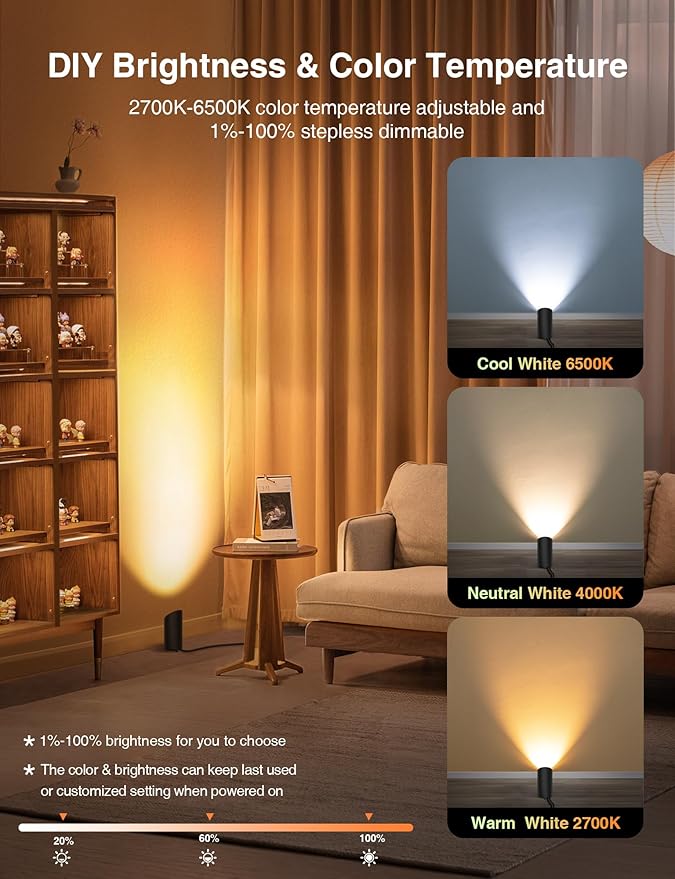 SUNVIE 2 Pack Smart Floor Can Light 5W RGBW Color Changing Uplighting Indoor Uplights 2700K-6500K Up Lights Indoor Floor Spotlight for Plant Corner Wall Artwork, APP Control Alexa & Google Home, Black