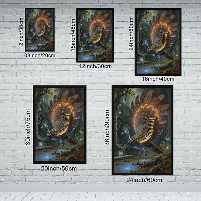 Framed Mechanical Fantasy Wall Art for Living Room TV Wall Vintage Steampunk Aesthetic Home Decor 16x24in