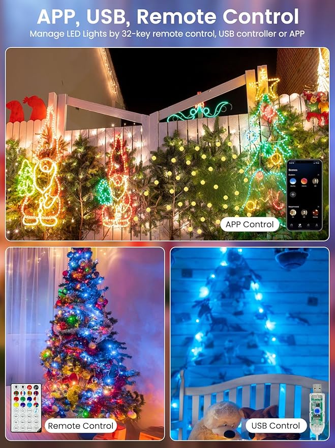 Smart Color Changing Red White and Blue Lights Outdoor Indoor, 33FT 66LED App Control Globe Patriotic String Light with Remote, Fairy Light for 4th of July Decorations Independence Day Memorial Day