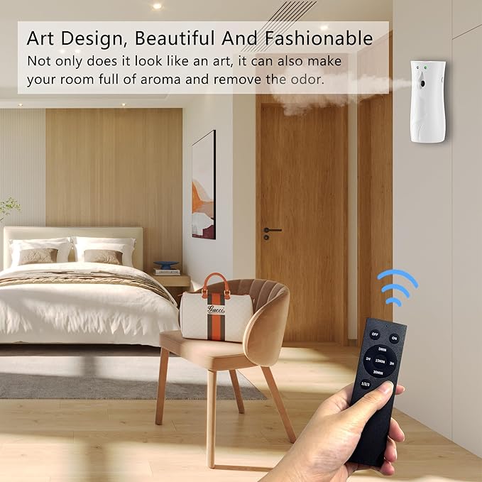 4 Pack Automatic Air Freshener Dispenser with Remote Control – Wall Mounted or Free Standing Battery Operated Scent Spray Dispenser for Home, Office, Bathroom (WHITE, Standard)