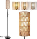 PARTPHONER Boho Floor Lamp for Living Room with 3 Color Temperatures LED Bulb, Standing Lamp Tall Lamp Reading for Bedroom, Office, Kids Room (9W LED Bulb, Rattan & Fabric Shades Included)