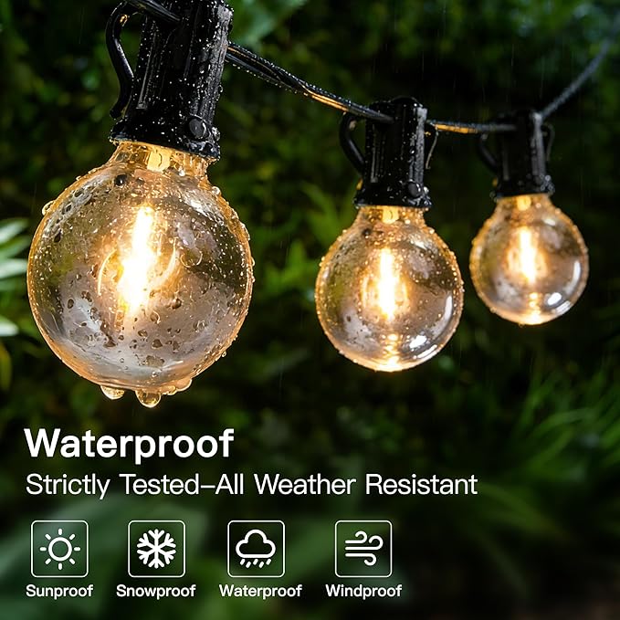 Outdoor String Lights with Remote Dimmer, 50 + 3 Spare G40 LED Bulbs Plug in Connectable Patio Lights, Waterproof Hanging Lights for Backyard Camping Balcony Yard Deck Party(100FT)