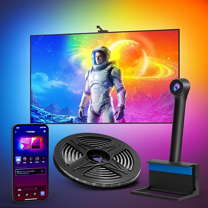Ailofy TV Backlight with Camera, Color Changing 16.4ft LED Strip Lights Behind the Monitor, Full-Screen Sync to 75-85 inch TVs for Movie, Game&Music, Work with Alexa&Google Assistant, App Control