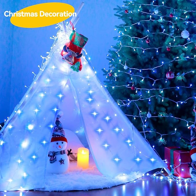 4 Pack 240LED Christmas Fairy Lights Battery Operated - 20FT Twinkle Lights with 2 Lighting Modes Indoor Outdoor, Waterproof Led Fairy String Lights for 4th of July, Bedroom, Dorm, DIY Decor, Blue