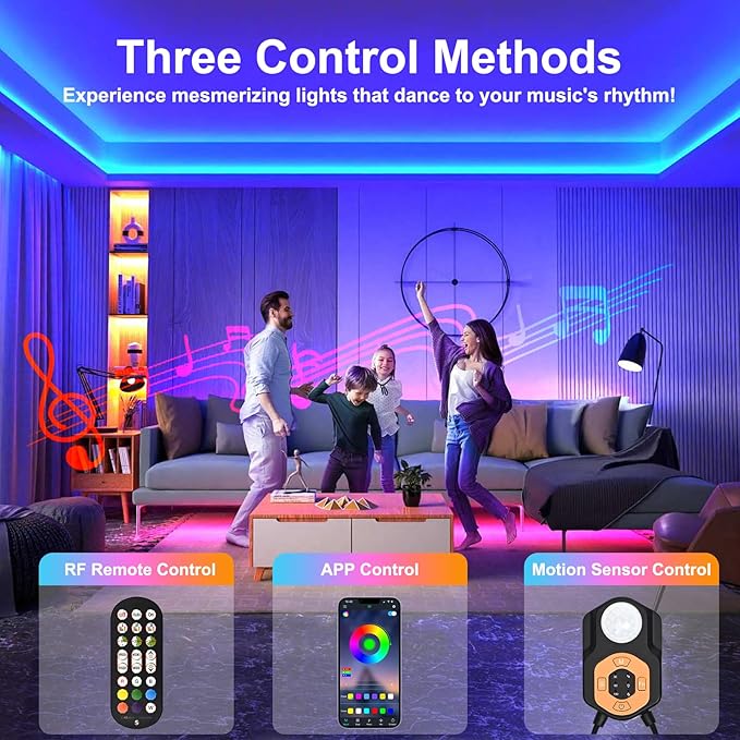 Motion Sensor LED Light Strip Indoor 19.68ft/6M, Under Bed Lights RGB Color Changing | Music Sync | App & Remote Control | ETL Listed Adapter Dimmable | Night Lights for Bedroom, Stair, Cabinet Decor