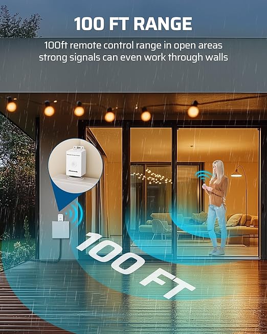 DEWENWILS Wireless Dimmer Switch Kit, Single Pole Outdoor Wireless Light Switch and Receiver Kit, No Wiring, No WiFi, 100FT Remote Control Switches for Outdoor Lighting