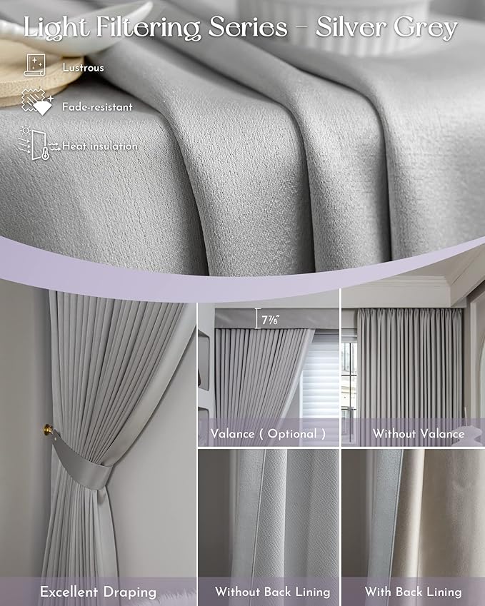 Graywind Hardwired Smart Curtains Motorized Curtains with Remote Alexa Google Control for Sliding Door Room Darkening Drapes One-Way or Split Draw, Custom Width to 220" (Silver Grey)