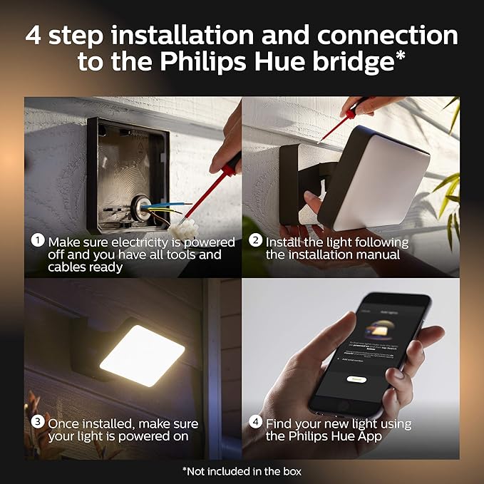 Philips Hue Discover Outdoor Smart Flood Light Fixture, Black - 15W, White and Color Ambiance LED Color-Changing Light - 2 Pack - Requires Hue Bridge - Control with Hue App and Voice - Weatherproof