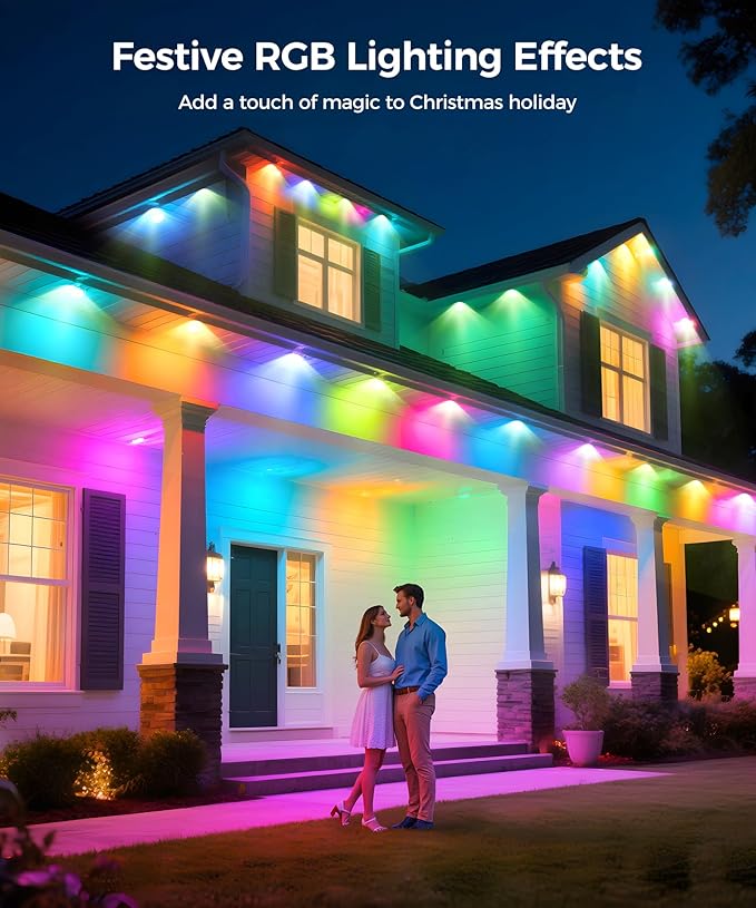 POOFZY Permanent Outdoor Lights for House,200ft RGB+IC Smart Outdoor Decor, 50 Scene Modes,App/Remote Control,for Christmas,Easter,V-Day,Thanksgiving,Daily & Holiday Party Decor
