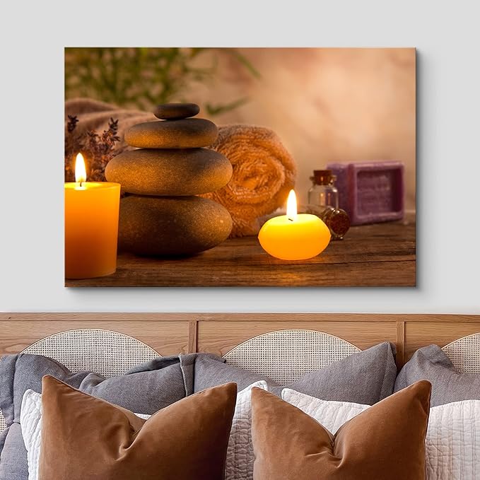 wall26 Canvas Print Wall Art Zen Pilates Tropical Plant Massage Stone Candles Yoga Nature Photography Realism Rustic Scenic Landscape Colorful Relax/Calm for Living Room, Bedroom, Bathroom - 16"x24"