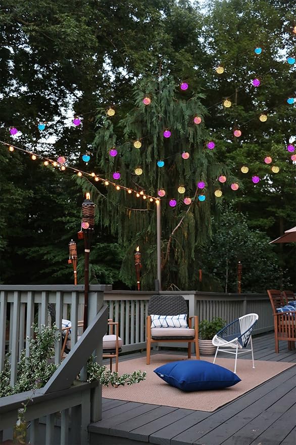 Solar Led Smart String Lights, 25 LED RGBW Bulbs Color Changing Patio String Light App Control IP65 Waterproof 8 Scene Modes 4 Music Modes, Bluetooth 15ft Globe Lights for Backyard Porch Party Decor