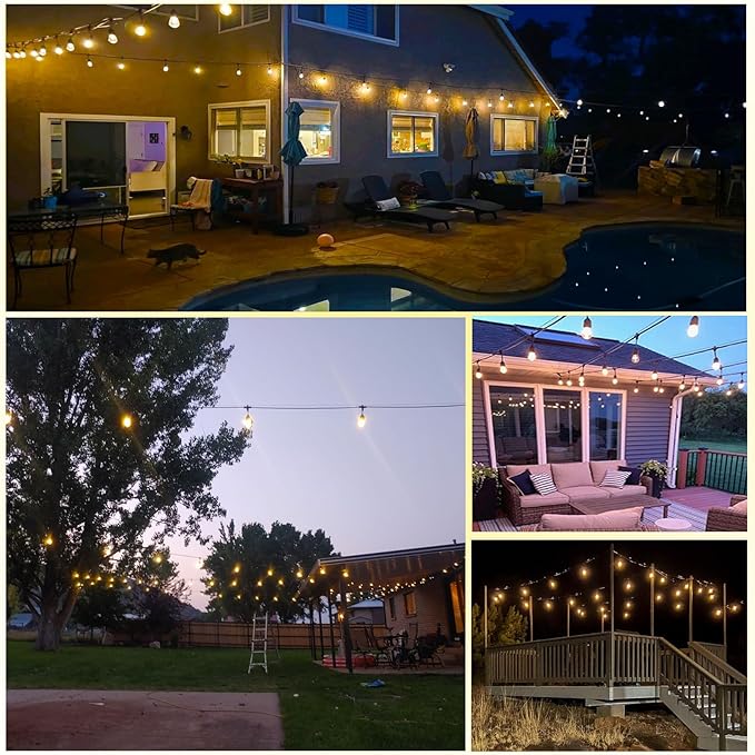 150 FT Outdoor String Lights for Outside Black with 48pcs Replaceable S14 Edison Lights 2200K, Weatherproof for Patio Pergola Gazebo Backyard, 1-Pack, Hooks and Zip Ties Included, Connectable