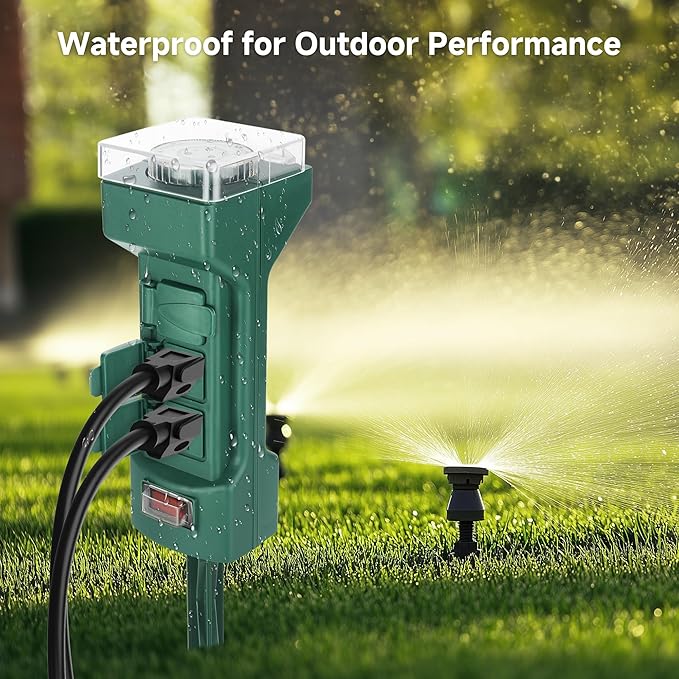 Cable Matters [ETL Listed] 6-Outlet Outdoor Power Stake Timer with 9ft Cord, Weatherproof Outdoor Power Strip with Timer
