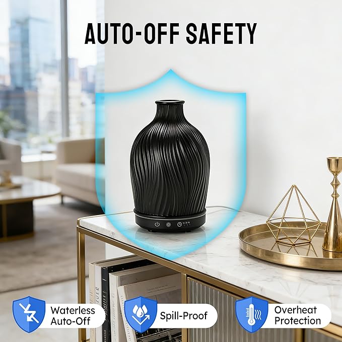 Essential Oil Diffuser 150ml, Resin Material Aromatherapy Diffuser with 1/2/4H Timer, 7 Color Lights, Auto Shut-Off, Whisper-Quiet Ultrasonic Humidifier for Home Bedroom Office (Black)
