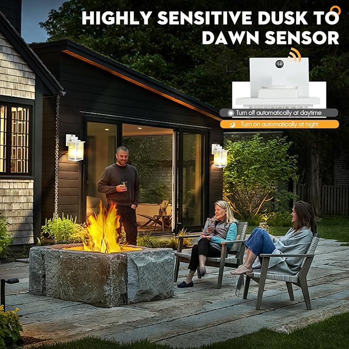 Outdoor Wall Lights for House Exterior, Dusk to Dawn Porch Lights Outdoor, Waterproof Matte Black Front Door Light Fixture & Garage Lighting with Wall Mount Sconce(White)
