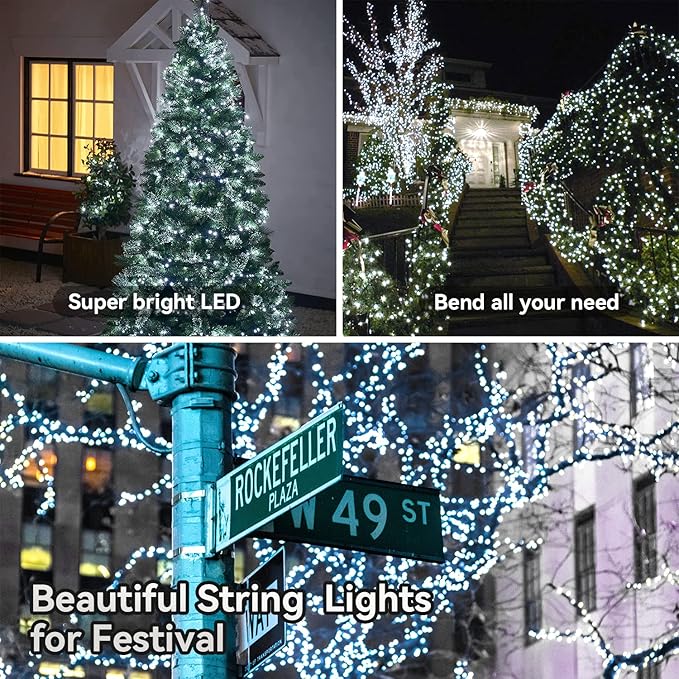 ITICdecor 33ft 100 LED Christmas String Lights, Waterproof Fairy Starry String Lights Battery Operated, 8 Modes Decorative Lights for Indoor Outdoor Xmas Tree Party Garden (White)