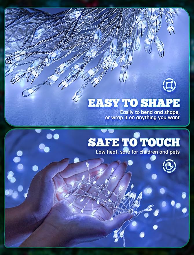Brightown Solar Lights for Outside, 9.8Ft 120 LED Solar String Lights Outdoor Waterproof, 8 Modes Firecracker Balcony Light for Tree Patio Christmas Party Wedding Decor (Pure White)