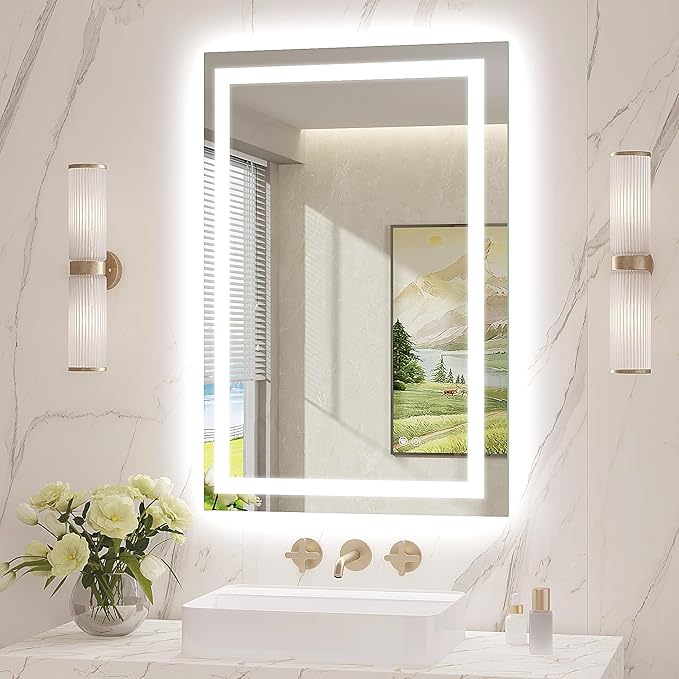 LED Mirror for Bathroom 24x36 Lighted Bathroom Vanity Mirrors with Lights, Brighter Frontlit and Backlit Anti-Fog Mirror, Tempered Glass, Dimmable 3 Colors Light Modes, Memory Function