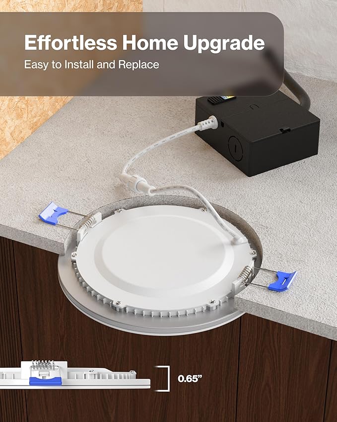 Sunco 6 Pack 6 Inch Smart Ultra Thin LED Recessed Ceiling Lights with Night Light, Tunable CCT 2700K to 6000K, Dimmable, 15W, Smooth Trim, Canless with Junction Box