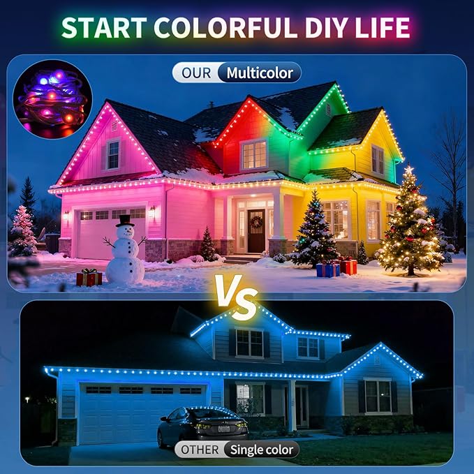 Permanent Outdoor Lights, 100FT RGB Christmas Lights with 50 LED, App/Remote Control, 33 Scene Modes, 216 Lighting Modes, 16 Million DIY Colors, Waterproof for House Roof Lighting