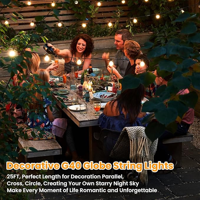 Bosceos 25FT Outdoor G40 LED Globe String Lights Dimmable Waterproof Shatterproof Light Strings with 13 Bulbs Connectable Commercial Hanging Lights for Christmas Patio House Backyard Balcony Party