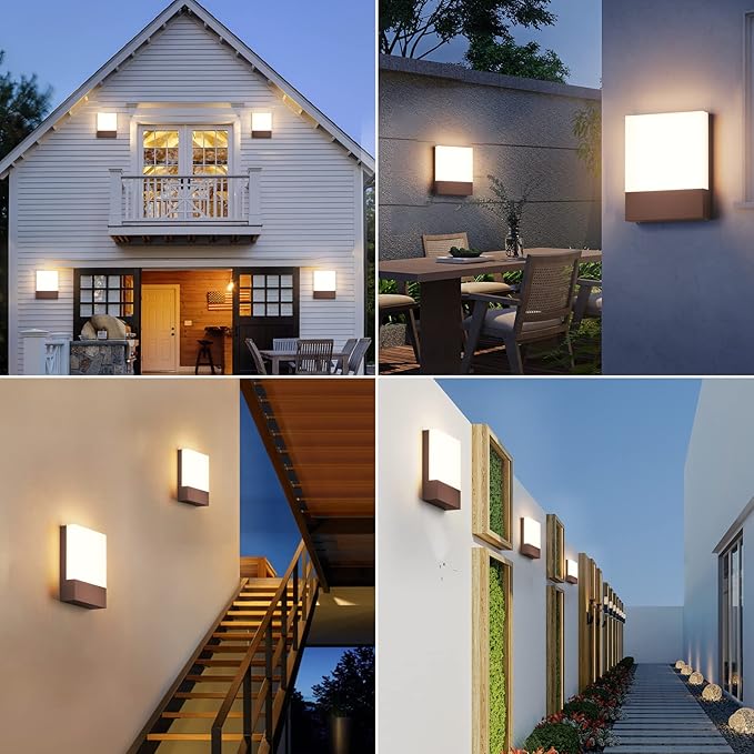 Modern Outdoor Led Wall Light, 24W 3000K Wall Porch & Patio Light,Exterior Hardwired Wall Light Fixtures,IP65 Waterproof Square Wall Lamp for Garage, Front Door,House Yard(Rust,1-Pack)