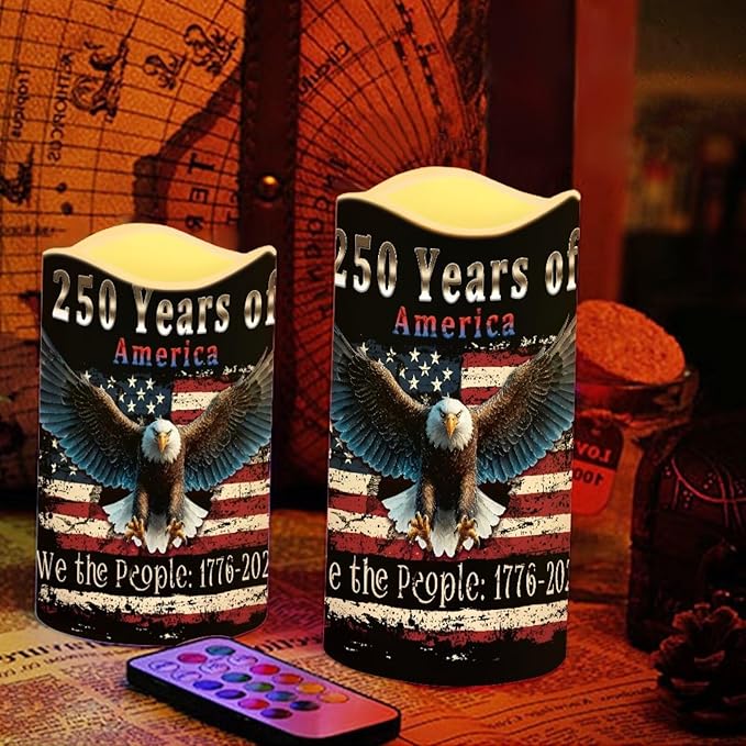 We the People Flameless LED Candles American Flag Bald Eagle Lamp Battery Operated Flickering Timer 250th Anniversary Candle Aesthetic Cozy Minimalist Home Decors Set of 4