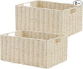 Vagusicc Wicker Storage Basket, Set of 2 Hand-Woven Paper Rope Wicker Basket, Small Storage Baskets for Organizing Toilet Paper Basket, Foldable Large Cube Storage Organizer Bins for Shelves (Beige)