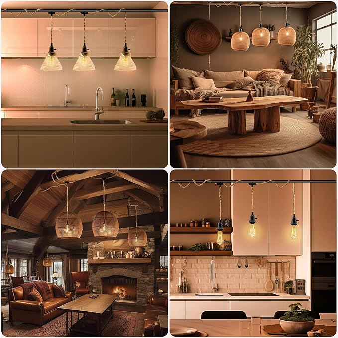 3 Light Plug in Pendant Light Cord, 25FT Hanging Lights with Plug in Cord, Hemp Rope Hanging Light Kit with 2 Way Switch, Farmhouse Pendant Light Kits DIY HangingLight