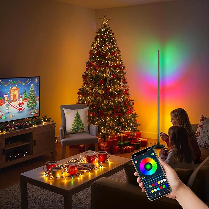 DomeStar Smart RGBIC Corner Floor Lamp, Ambient Lighting 16 Million DIY Color Changing Standing Led Lights with Music Mode and Timing for Living Rooms, Gaming Rooms, Aesthetic Home Decor, Cool Gifts