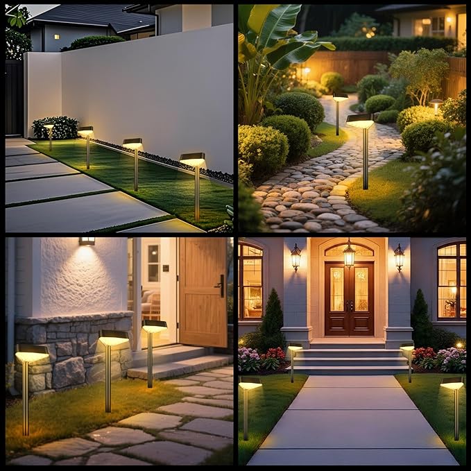 8 Pack Solar Pathway Lights Outdoor, Bright LED Solar Landscape Lights, Waterproof Solar Garden Lights for Yard, Patio, Walkway, Lawn, Driveway(Warm White, 8 Pack)