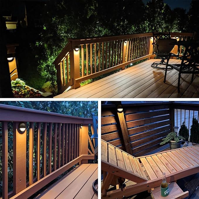 GKOLED Low Voltage LED Deck Lights, Outdoor Post Railing Lighting, Landscape 12V Fence Step Fixture Lights, UL Listed, Brown 3000K, 6 Pack