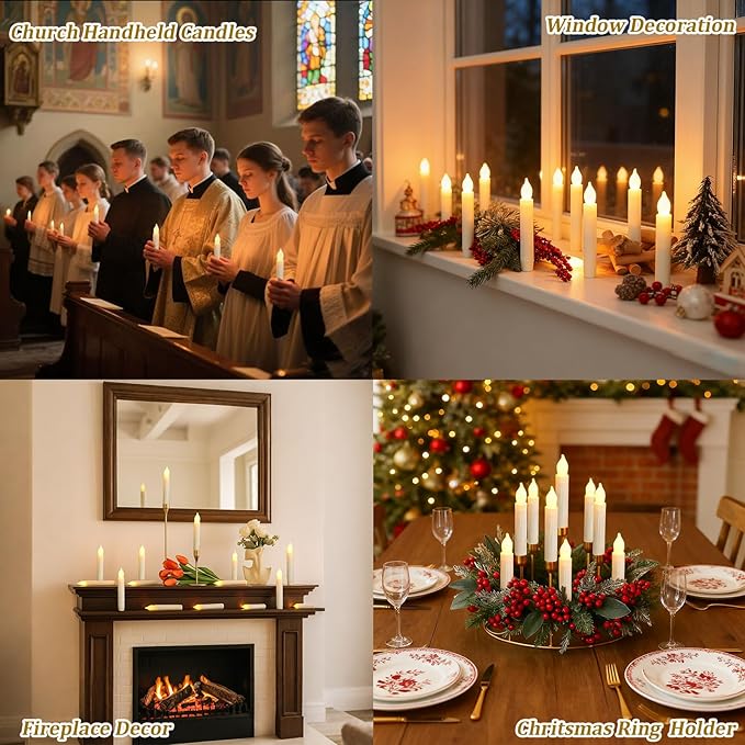 Flameless Candles Battery Operated Candlesticks Flickering Led Candles Electric Flameless Taper Candlesticks Church Wedding Halloween Party Kids Fall Decor H: 6 inches 12 Packs No Remote