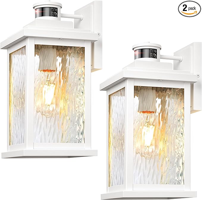 VIANIS Large Adjustable Sensitivity Motion Sensor Exterior Porch Lights, 2 Pack White Dusk to Dawn Outdoor Lighting, Anti-Rust Waterproof Front Porch Light for Garage, Front Door